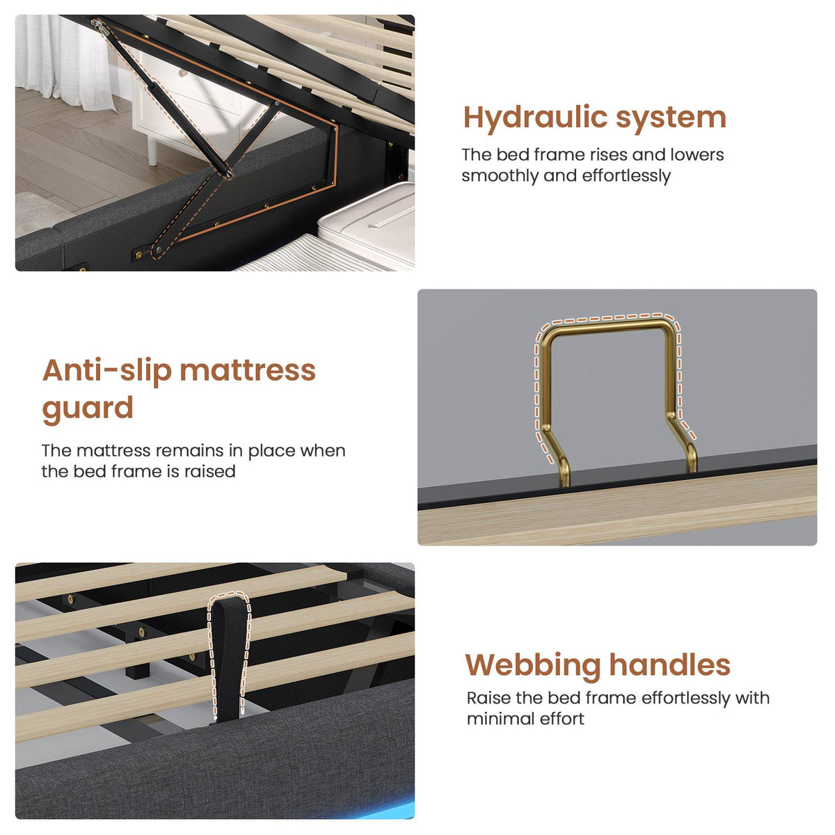 AOGLLATI Ottoman Double Bed Frame with Storage LED Lights