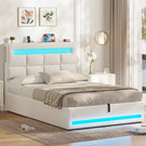 AOGLLATI 3ft Single Bed Frame with Charging Station LED Lights Single Ottoman Bed with Under bed Storage and Storage Headboard
