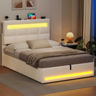 AOGLLATI 3ft Single Bed Frame with Charging Station LED Lights Single Ottoman Bed with Under bed Storage and Storage Headboard