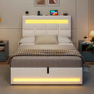 AOGLLATI 3ft Single Bed Frame with Charging Station LED Lights Single Ottoman Bed with Under bed Storage and Storage Headboard