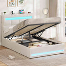 AOGLLATI 3ft Single Bed Frame with Charging Station LED Lights Single Ottoman Bed with Under bed Storage and Storage Headboard