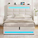 AOGLLATI 3ft Single Bed Frame with Charging Station LED Lights Single Ottoman Bed with Under bed Storage and Storage Headboard