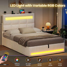 AOGLLATI 3ft Single Bed Frame with Charging Station LED Lights Single Ottoman Bed with Under bed Storage and Storage Headboard
