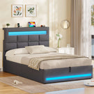 AOGLLATI 3ft Single Bed Frame with Charging Station LED Lights Single Ottoman Bed with Under bed Storage and Storage Headboard