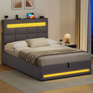 AOGLLATI 3ft Single Bed Frame with Charging Station LED Lights Single Ottoman Bed with Under bed Storage and Storage Headboard