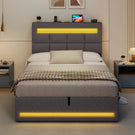 AOGLLATI 3ft Single Bed Frame with Charging Station LED Lights Single Ottoman Bed with Under bed Storage and Storage Headboard