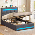 AOGLLATI 3ft Single Bed Frame with Charging Station LED Lights Single Ottoman Bed with Under bed Storage and Storage Headboard