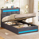 AOGLLATI 3ft Single Bed Frame with Charging Station LED Lights Single Ottoman Bed with Under bed Storage and Storage Headboard