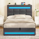 AOGLLATI 3ft Single Bed Frame with Charging Station LED Lights Single Ottoman Bed with Under bed Storage and Storage Headboard