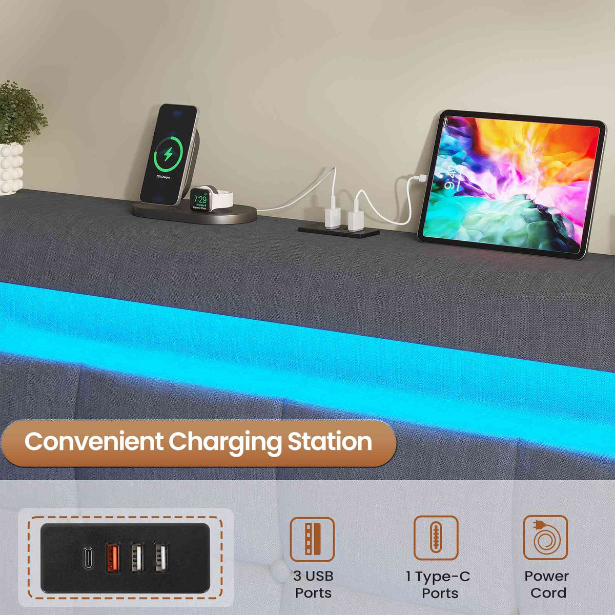 AOGLLATI 3ft Single Bed Frame with Charging Station LED Lights Single Ottoman Bed with Under bed Storage and Storage Headboard