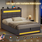 AOGLLATI 3ft Single Bed Frame with Charging Station LED Lights Single Ottoman Bed with Under bed Storage and Storage Headboard